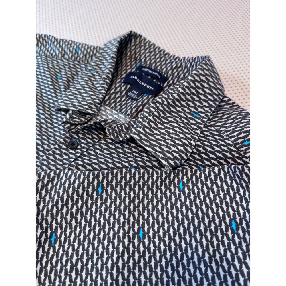 Saddlebred Mens 2XLT Shark Print Stretch Poplin Short Sleeve Button Down Shirt